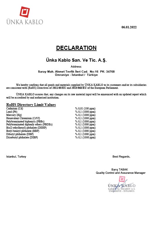 RoHS Belgesi, REACH and RoHS Declaration